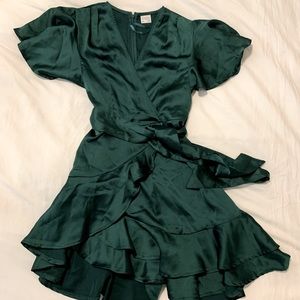 Selfie Leslie CAMI ANGEL SLEEVE FAUX WRAP DRESS JADE